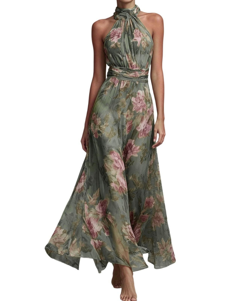 Celine Women’s Embroidered Midi Dress – Sleeveless Pleated Dress with Asymmetric Hem