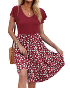 Mila Women’s V-Neck A-Line Dress – Ruffle Sleeve Fit & Flare Dress with Pockets