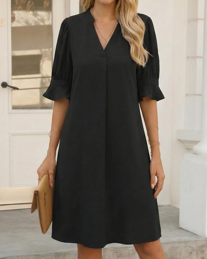 Isabella Women’s V-Neck Midi Dress – Ruffle Sleeve Loose Summer Dress