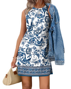 Natalie Women’s Boho Dress – Crew Neck A-Line Knee Length Casual Swing Dress