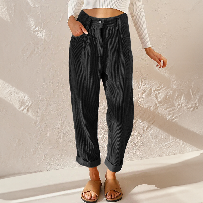 Lisette Women’s Corduroy Trousers – High Waist Wide Leg Casual Chic Comfort Pants