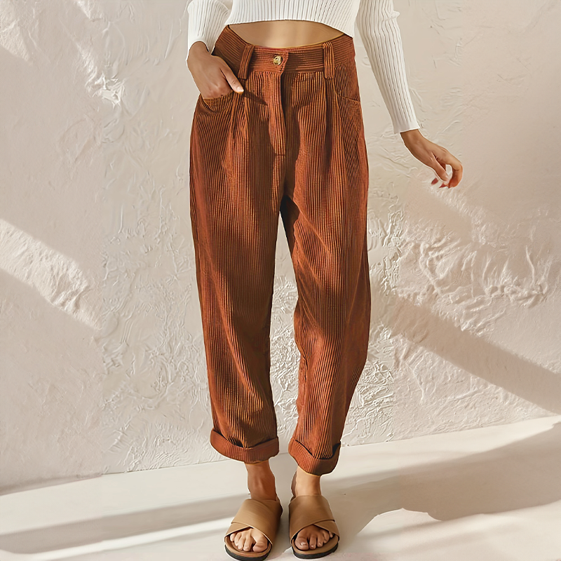 Lisette Women’s Corduroy Trousers – High Waist Wide Leg Casual Chic Comfort Pants