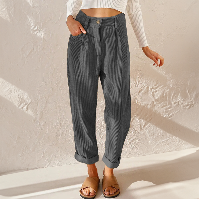 Lisette Women’s Corduroy Trousers – High Waist Wide Leg Casual Chic Comfort Pants