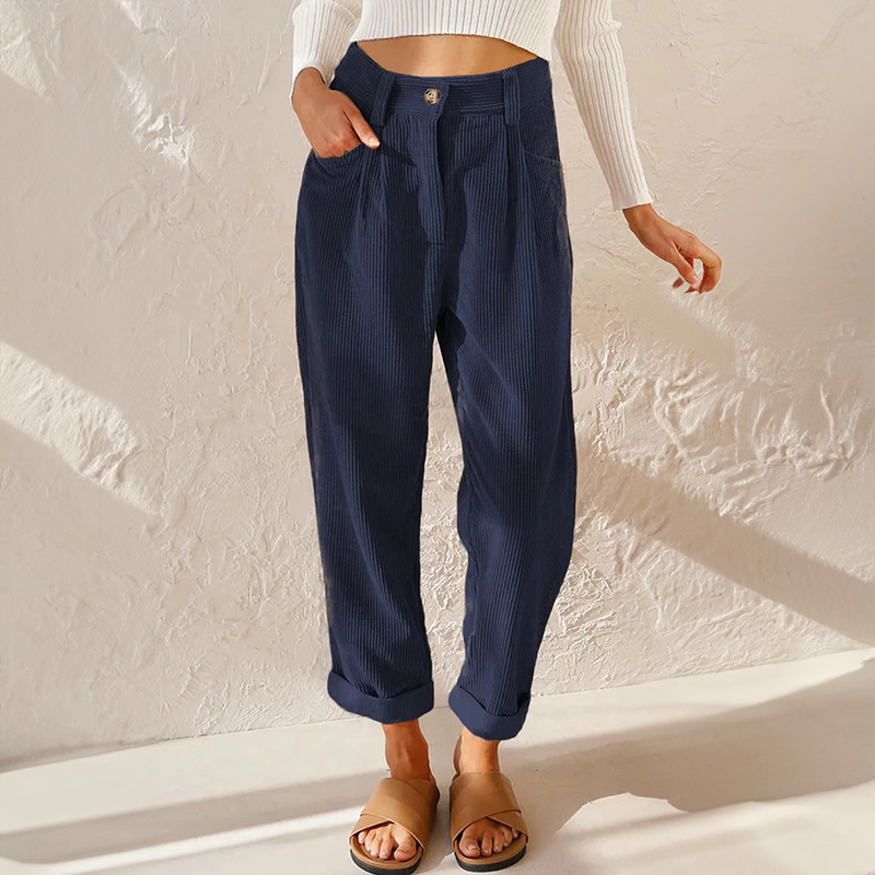 Lisette Women’s Corduroy Trousers – High Waist Wide Leg Casual Chic Comfort Pants