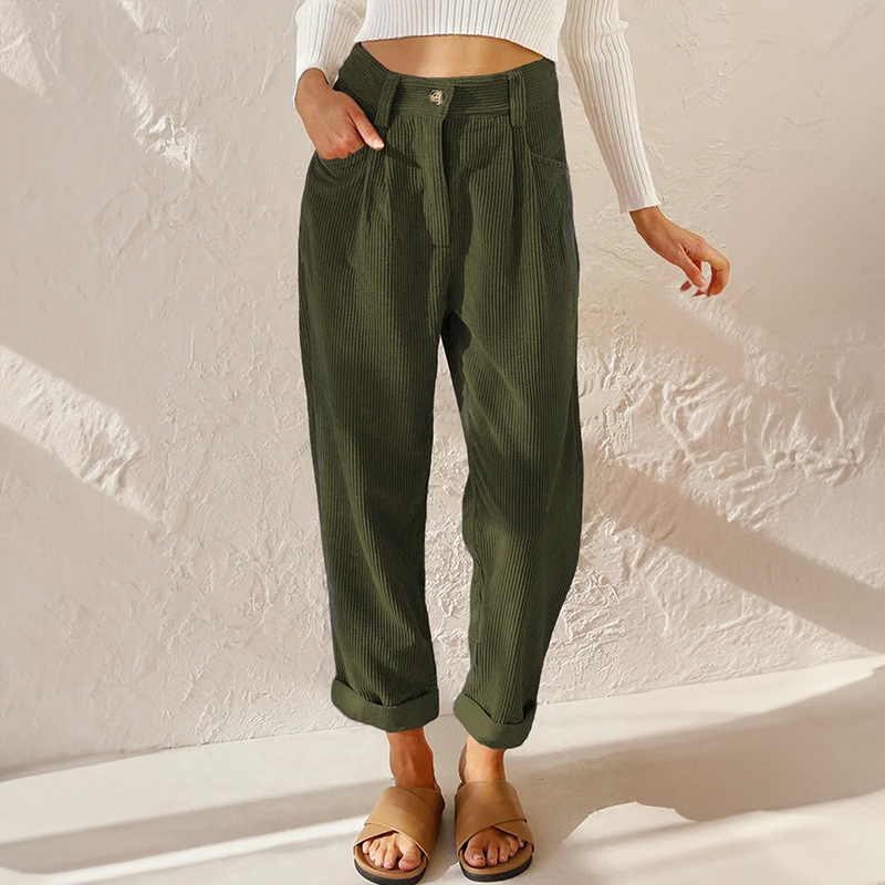 Lisette Women’s Corduroy Trousers – High Waist Wide Leg Casual Chic Comfort Pants