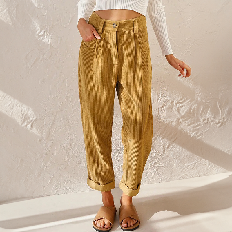 Lisette Women’s Corduroy Trousers – High Waist Wide Leg Casual Chic Comfort Pants