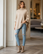 Elayne Women's Wool Poncho – Oversized Knit Turtleneck Winter Wrap