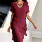 Elena Women's Chiffon Dress – Tiered Short Sleeve Elegant Summer Dress