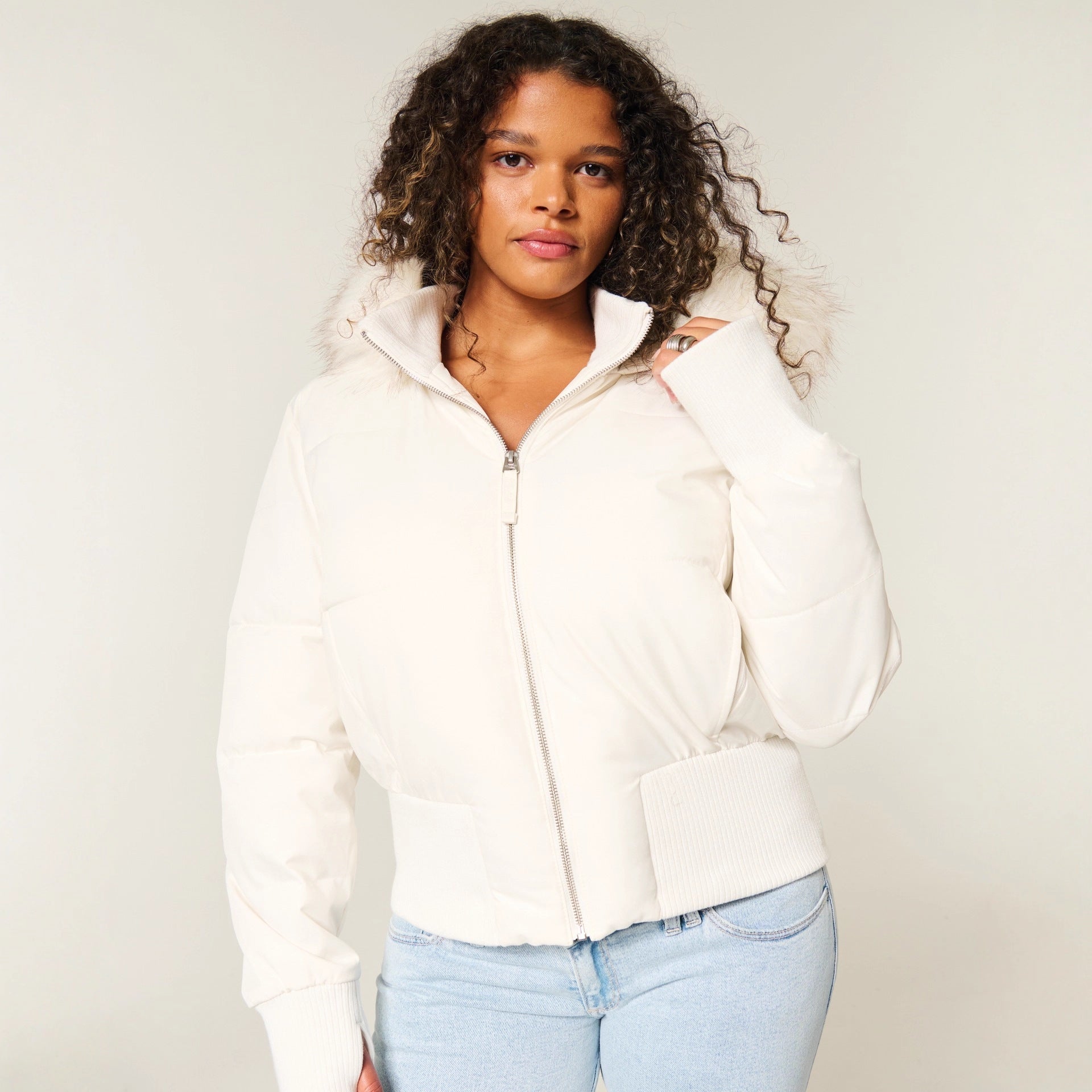 Elena Women's Winter Coat – Removable Faux Fur Hood Warm Cropped Jacket
