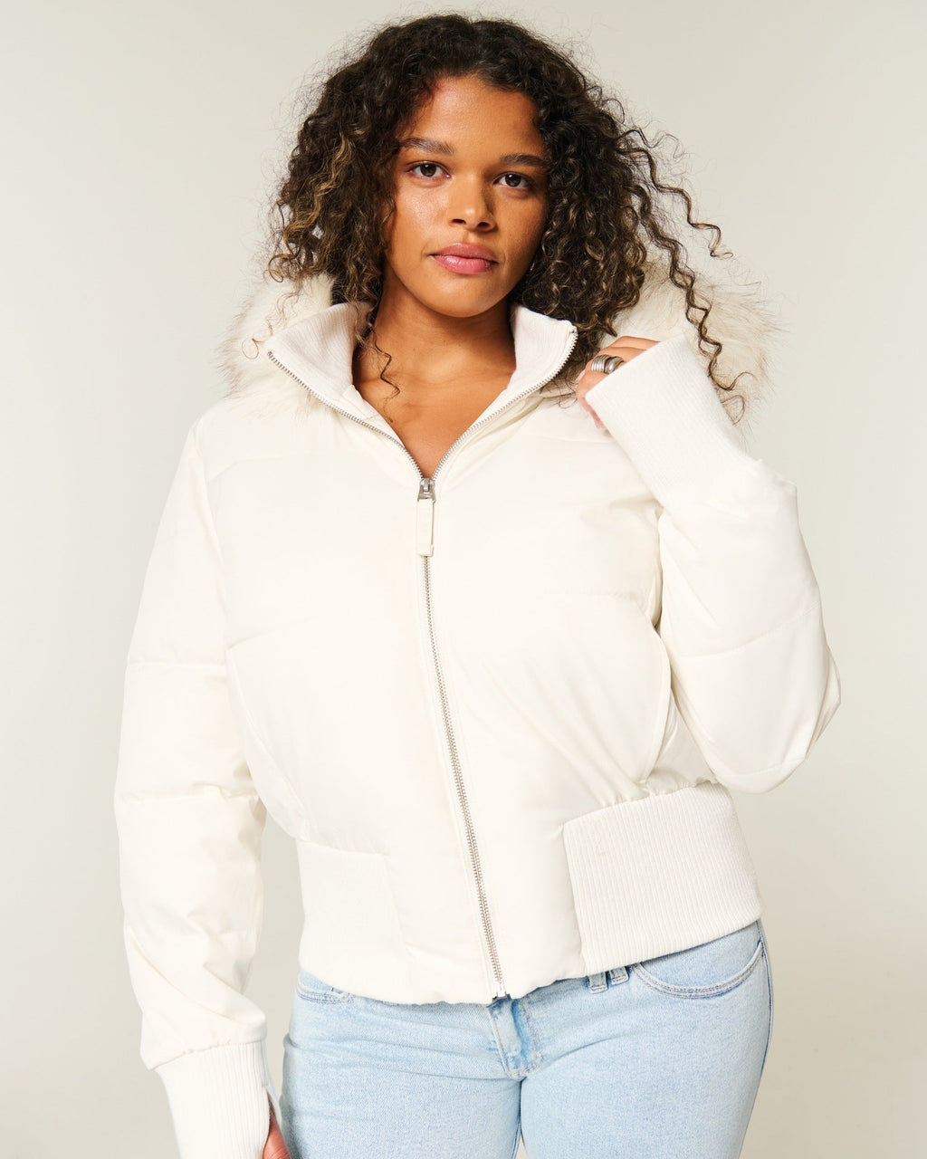 Elena Women's Winter Coat – Removable Faux Fur Hood Warm Cropped Jacket