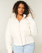 Elena Women's Winter Coat – Removable Faux Fur Hood Warm Cropped Jacket