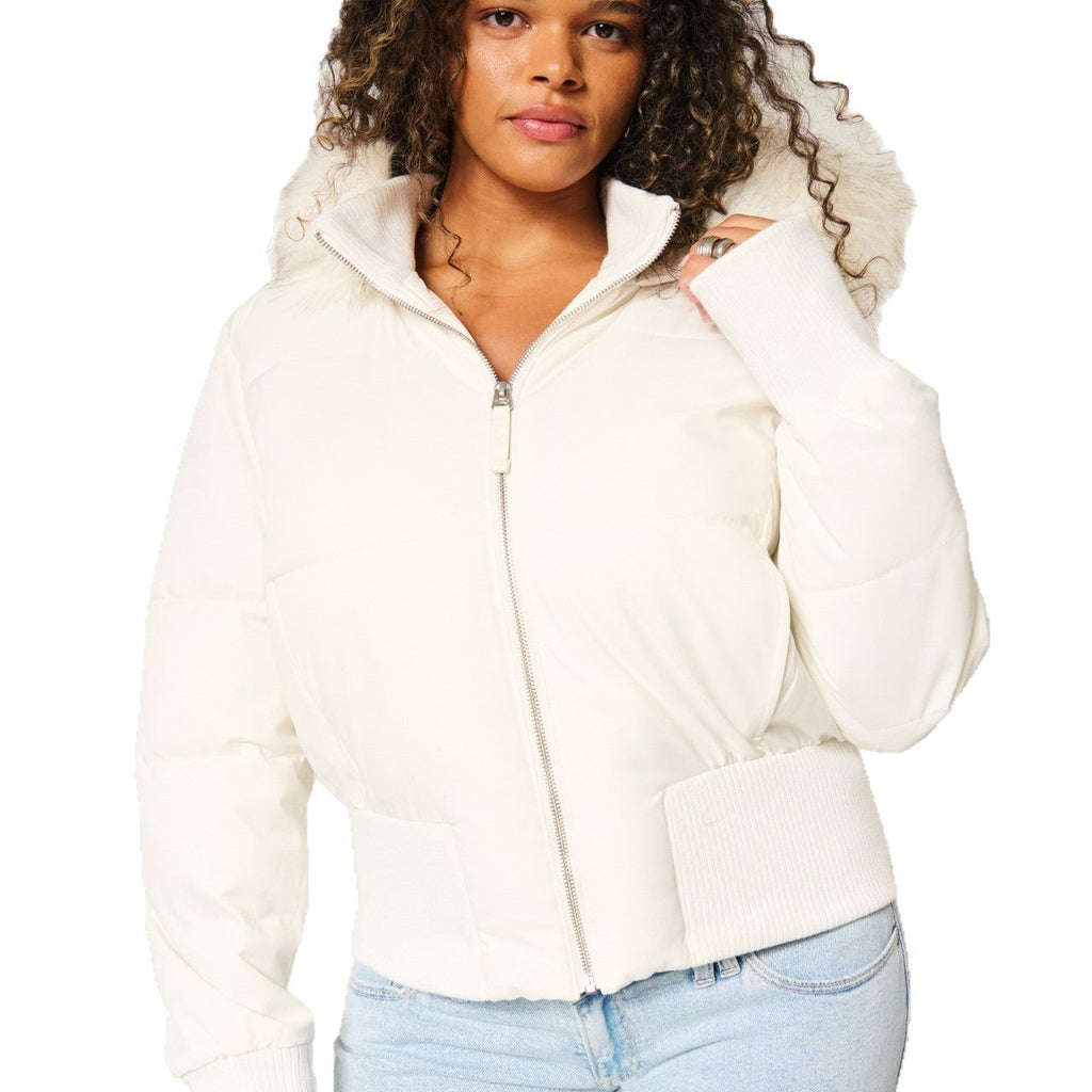 Elena Women's Winter Coat – Removable Faux Fur Hood Warm Cropped Jacket