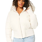 Elena Women's Winter Coat – Removable Faux Fur Hood Warm Cropped Jacket