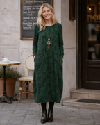 Emily Women's Floral Fleece Maxi Dress – Long Sleeve Cozy Everyday Dress