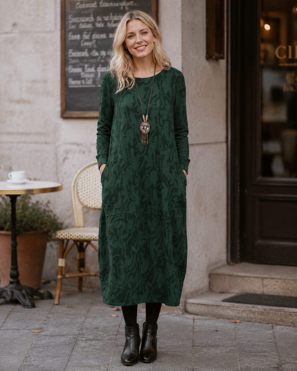 Emily Women's Floral Fleece Maxi Dress – Long Sleeve Cozy Everyday Dress