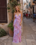 Estella Women's Ruffle Maxi Dress – Open Back Flowing Dress for Summer Events