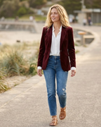 Haydee Women’s Velvet Blazer – Elegant Green Jacket with Gold Buttons & Tailored Fit