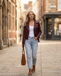 Eva Women’s Leather Jacket – Premium Belted Moto Jacket with Stand Collar