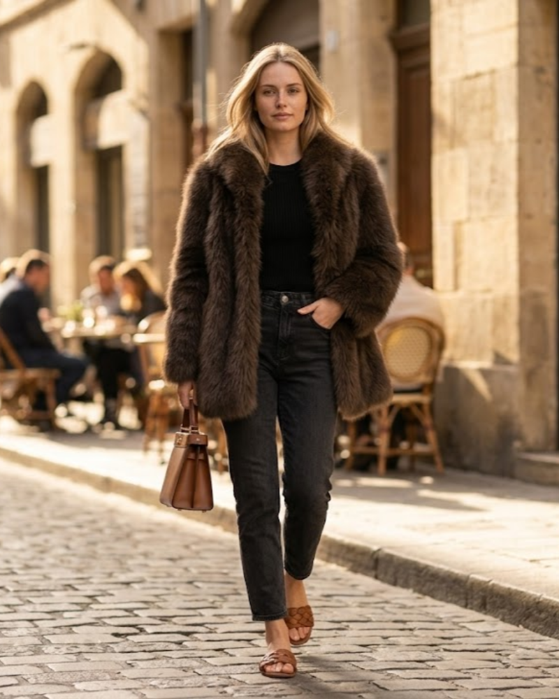 Julien Women’s Faux Fur Coat – Warm Elegant Winter Jacket with Relaxed Chic Fit
