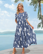 Camille Women’s Floral Maxi Dress – Empire Waist Tiered Swing Dress with Pockets