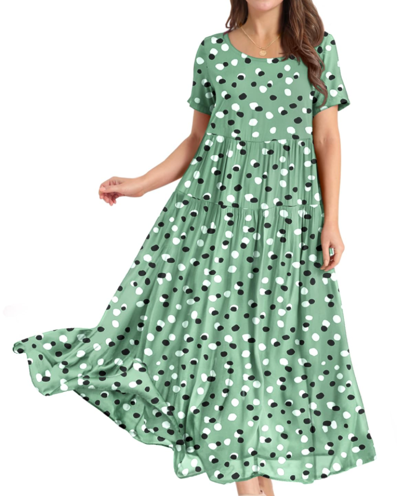 Camille Women’s Floral Maxi Dress – Empire Waist Tiered Swing Dress with Pockets