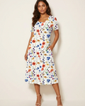Elsie Women's Floral Midi Dress – Round Neck, Relaxed Fit & Side Pockets