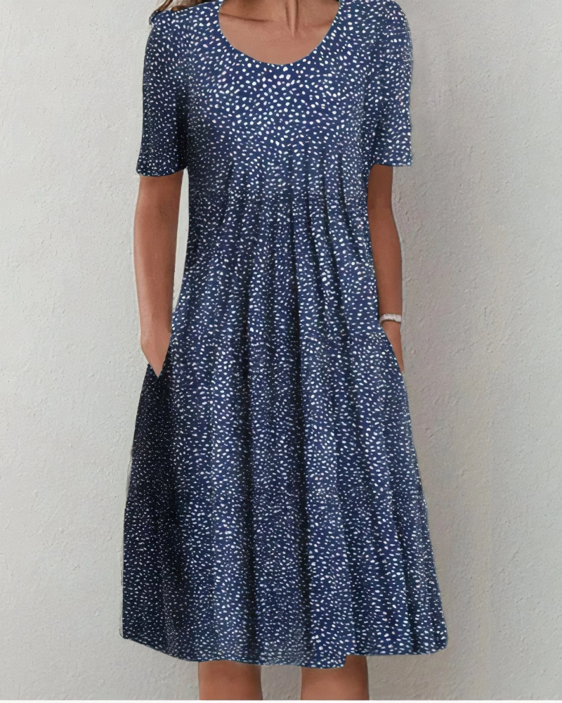 Elsie Women's Floral Midi Dress – Round Neck, Relaxed Fit & Side Pockets