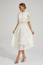 Giada Women's Lace Midi Dress – Short Sleeve Cut-Out Elegant Occasion Dress