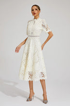 Giada Women's Lace Midi Dress – Short Sleeve Cut-Out Elegant Occasion Dress