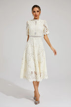Giada Women's Lace Midi Dress – Short Sleeve Cut-Out Elegant Occasion Dress