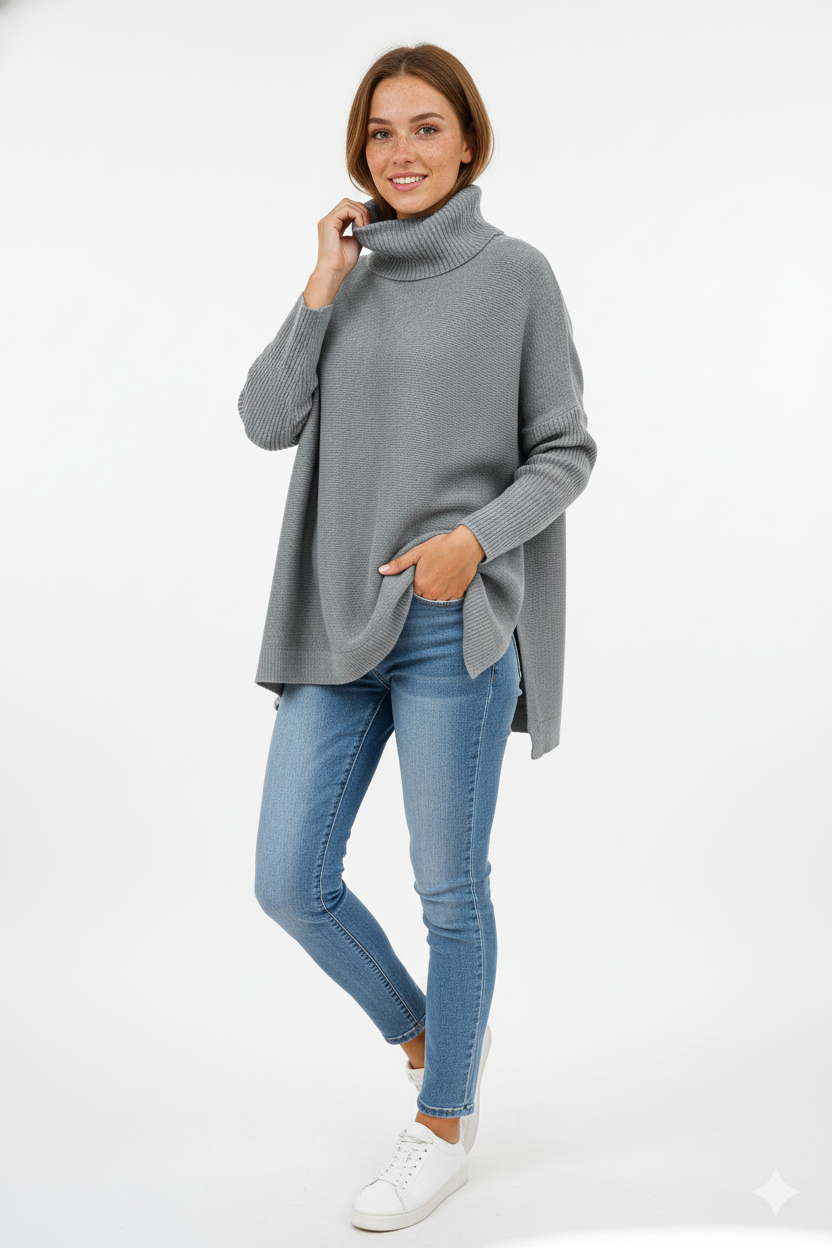 Gracie Women's Oversized Turtleneck Sweater – Soft Knit Ribbed Fall Winter Pullover