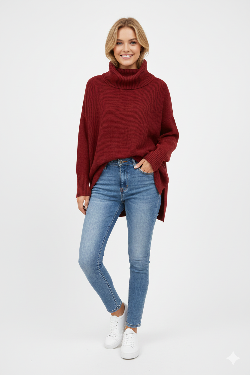 Gracie Women's Oversized Turtleneck Sweater – Soft Knit Ribbed Fall Winter Pullover