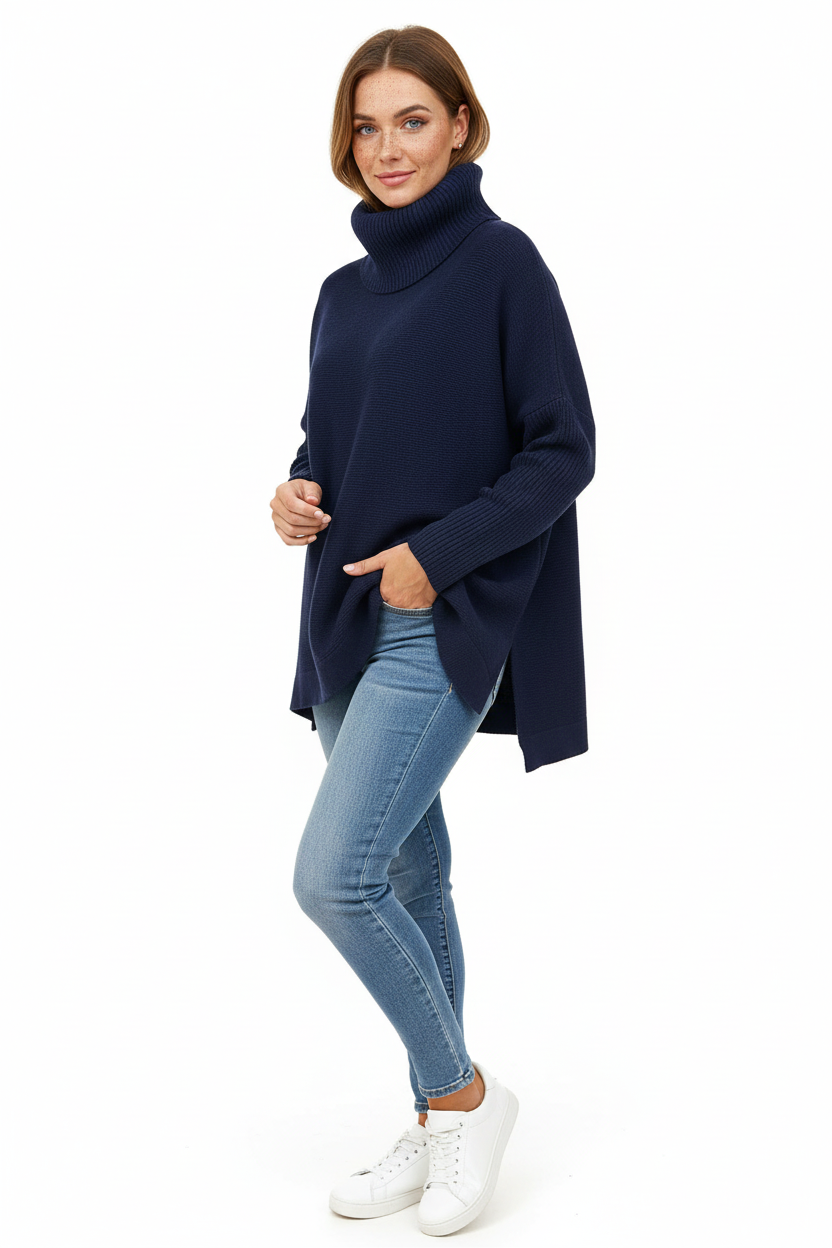 Gracie Women's Oversized Turtleneck Sweater – Soft Knit Ribbed Fall Winter Pullover