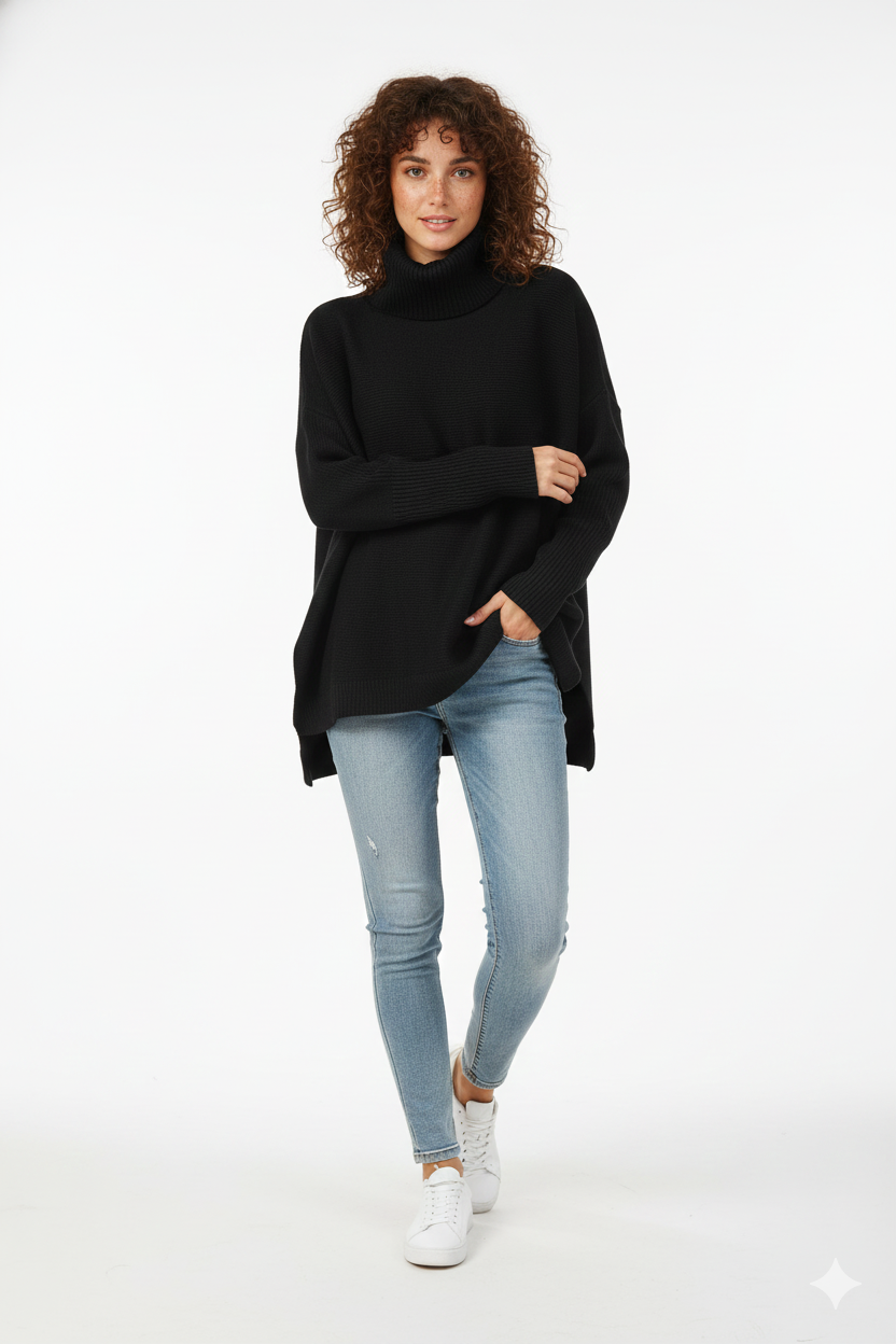 Gracie Women's Oversized Turtleneck Sweater – Soft Knit Ribbed Fall Winter Pullover