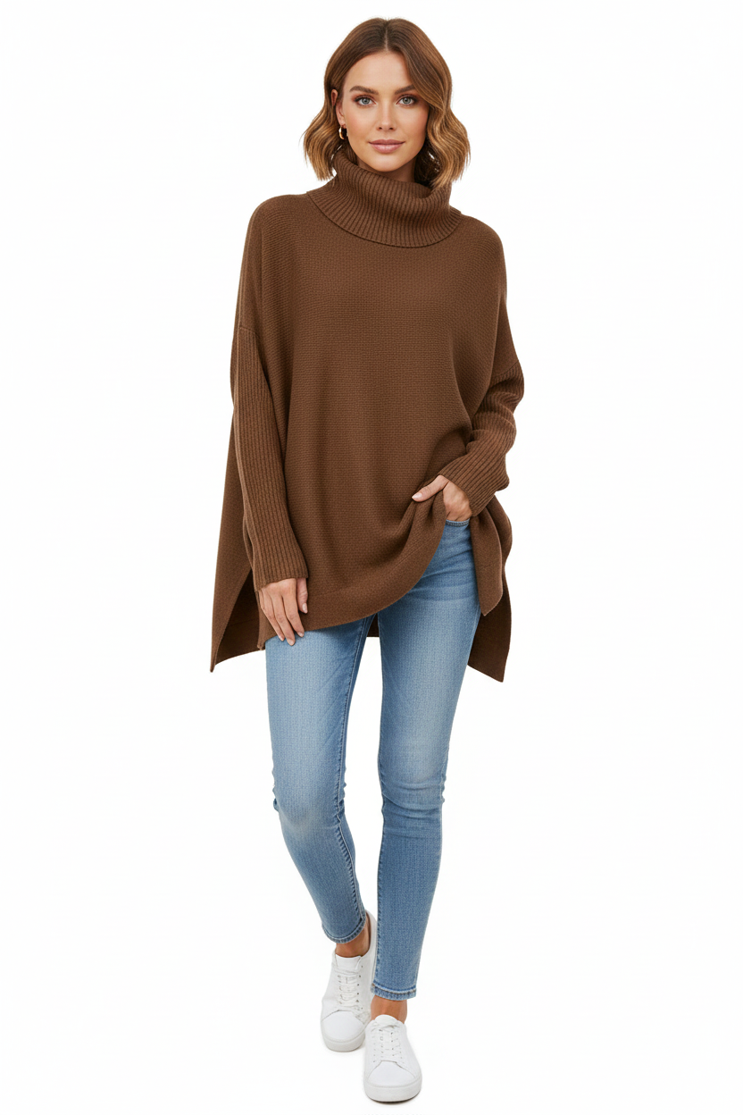 Gracie Women's Oversized Turtleneck Sweater – Soft Knit Ribbed Fall Winter Pullover
