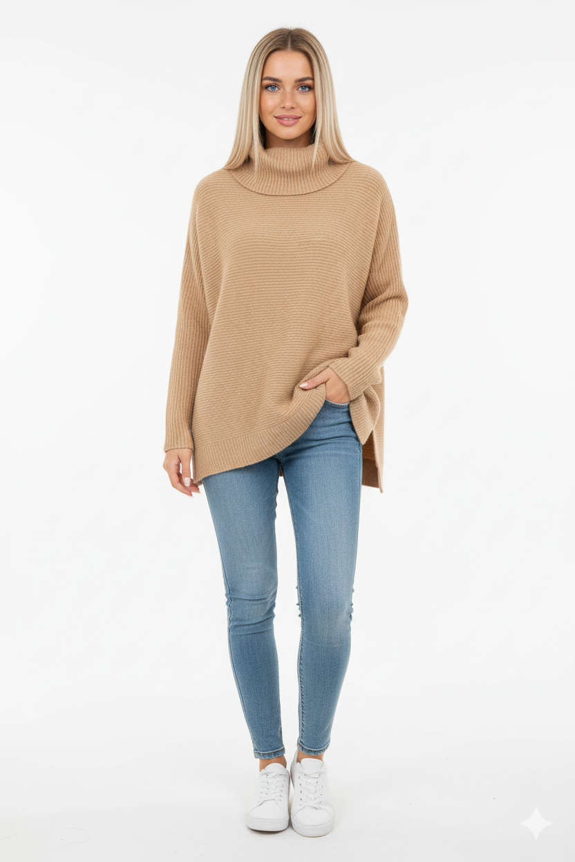 Gracie Women's Oversized Turtleneck Sweater – Soft Knit Ribbed Fall Winter Pullover