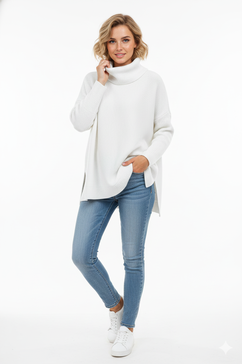 Gracie Women's Oversized Turtleneck Sweater – Soft Knit Ribbed Fall Winter Pullover