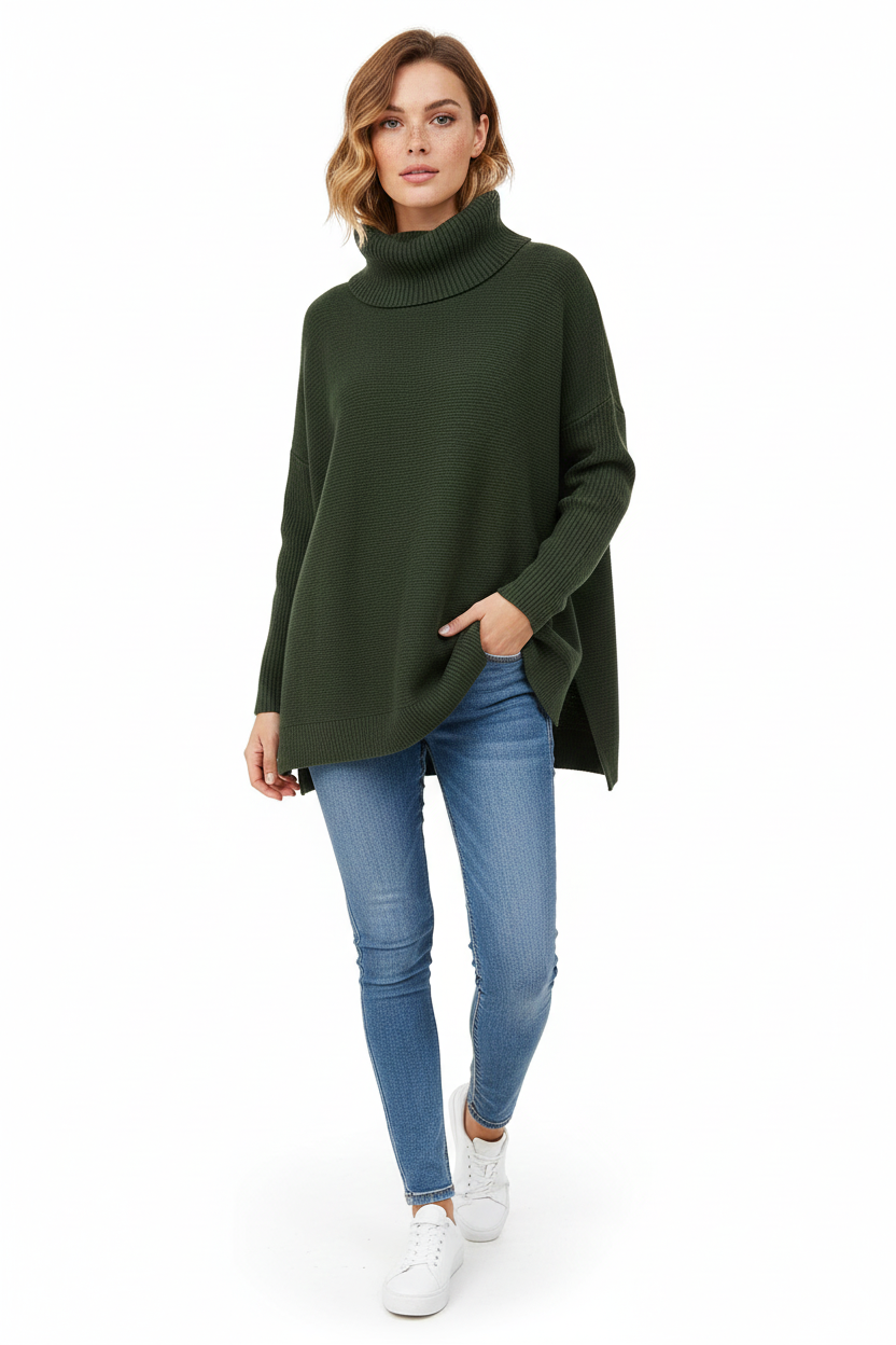 Gracie Women's Oversized Turtleneck Sweater – Soft Knit Ribbed Fall Winter Pullover