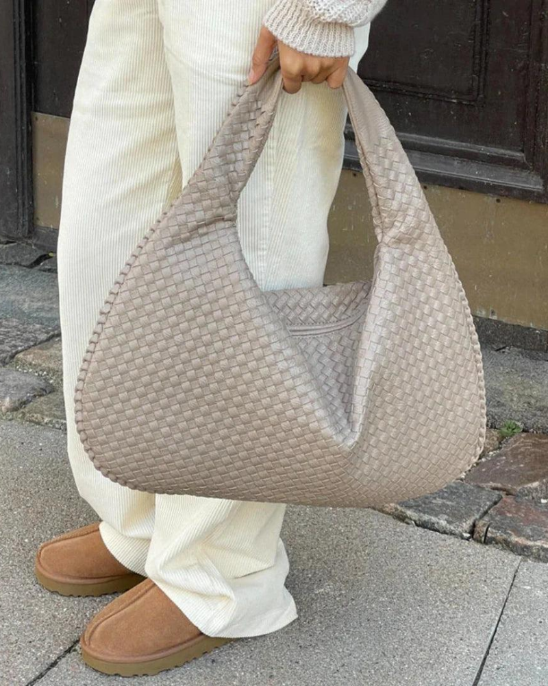 Penelope Women's Woven Shoulder Bag – Vegan Leather Handbag with 3 Compartments