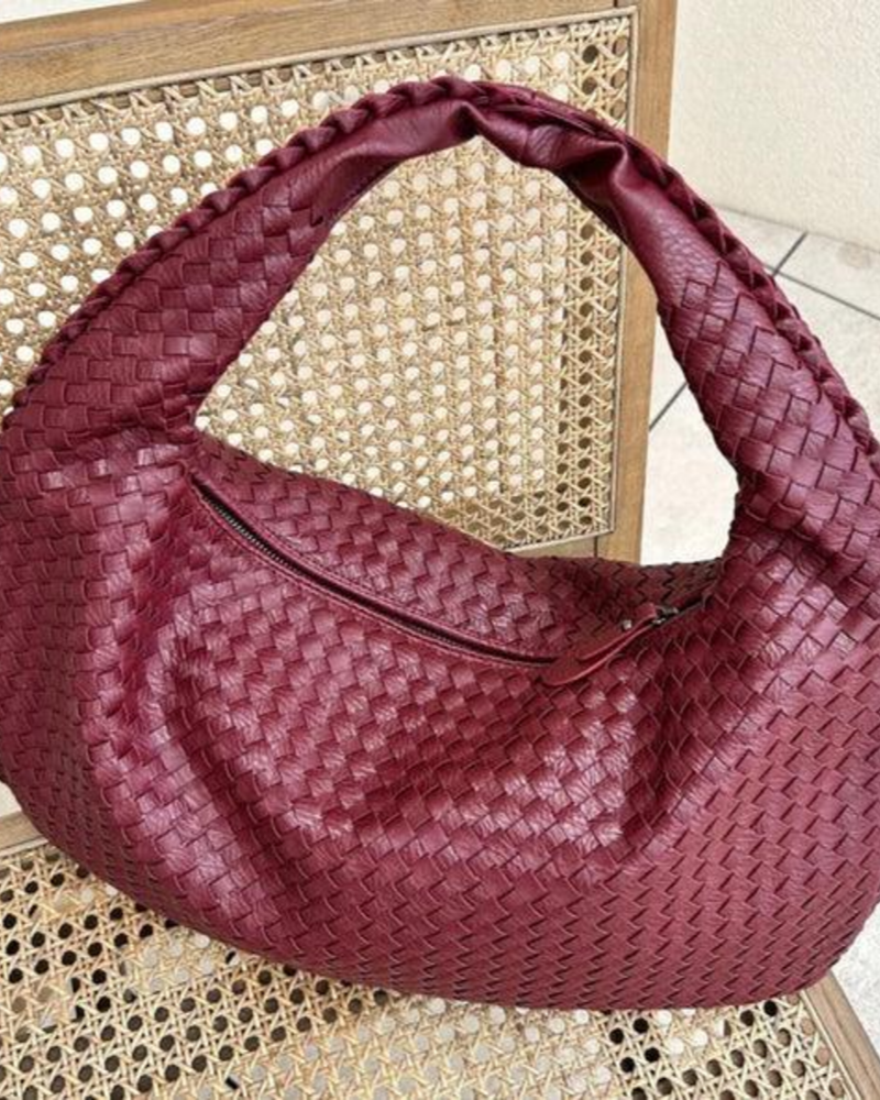 Penelope Women's Woven Shoulder Bag – Vegan Leather Handbag with 3 Compartments