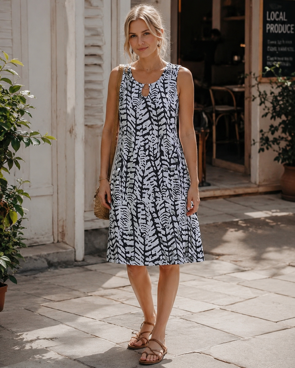 Hannie Women's Mini Dress – Sleeveless Printed Summer Dress for Beach & Brunch