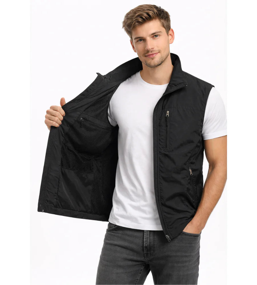 Logan Men’s Outdoor Vest – Zip Bodywarmer with Stand Collar & 4 Pockets