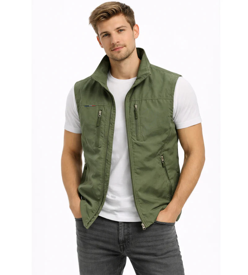 Logan Men’s Outdoor Vest – Zip Bodywarmer with Stand Collar & 4 Pockets