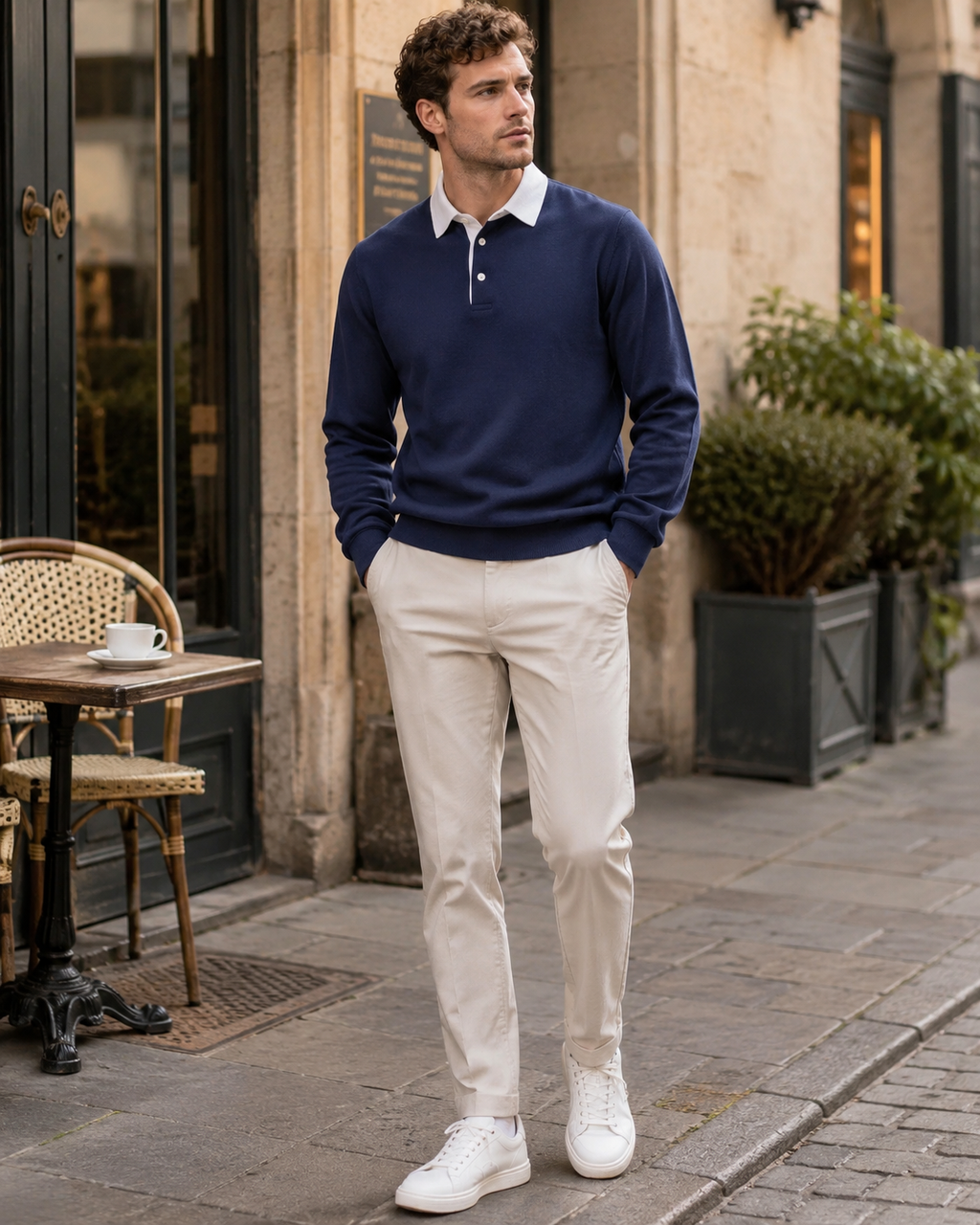 Hugo Men's Polo Sweater – Long Sleeve Breathable Smart Casual Pullover