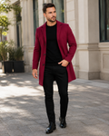 Ian Men's Winter Coat – Long Wind-Resistant Button Coat with Lapel Collar