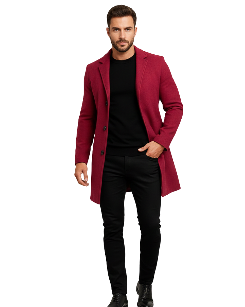 Ian Men's Winter Coat – Long Wind-Resistant Button Coat with Lapel Collar