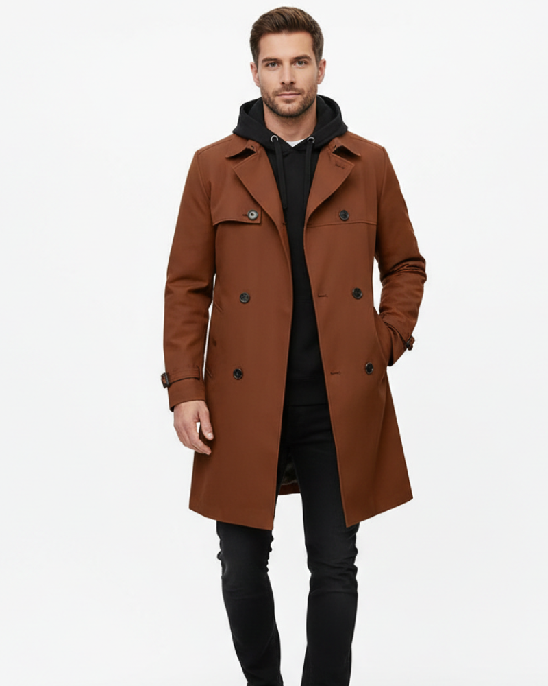 Gian Men's Trench Coat – Double-Breasted Belted Coat for Formal and Casual Wear