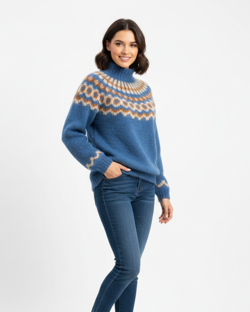 Yssa Women's Icelandic Mohair Sweater – Nordic Pattern Oversized Winter Knit