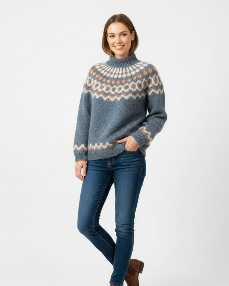 Yssa Women's Icelandic Mohair Sweater – Nordic Pattern Oversized Winter Knit