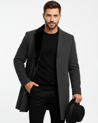 Ian Men's Winter Coat – Long Wind-Resistant Button Coat with Lapel Collar
